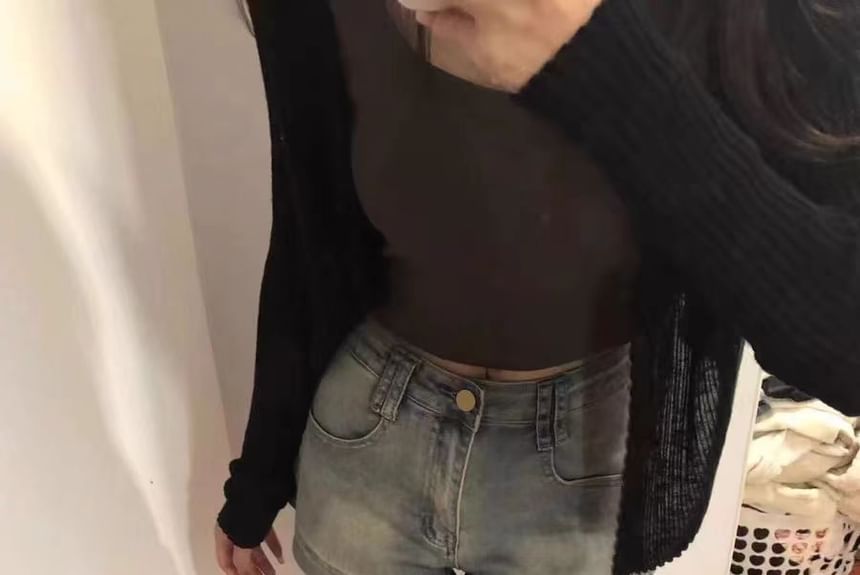 Eiffekee - Hoge taille gewassen denim hotpants