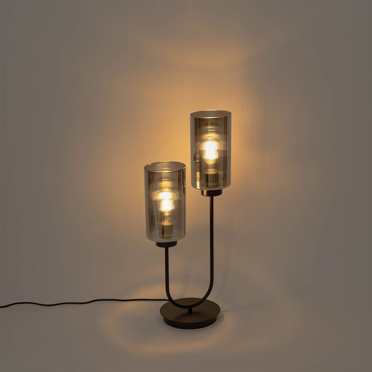 Art Deco tafellamp zwart met smoke glas 2-lichts - Laura