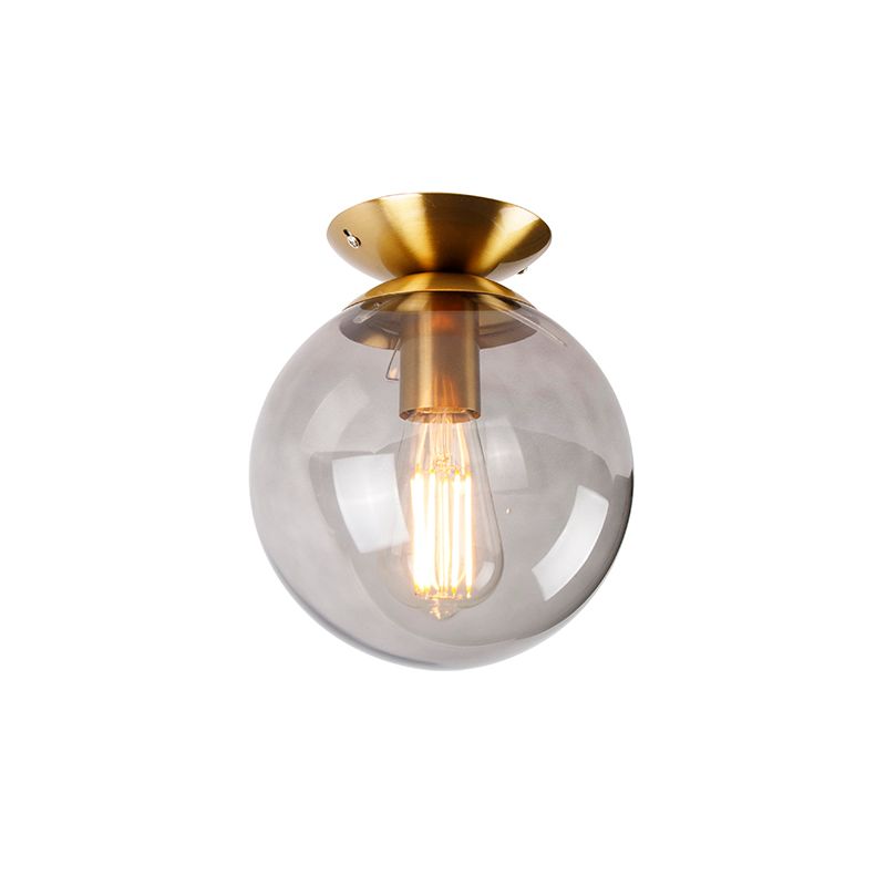 Art deco plafondlamp messing met smoke glas - Pallon