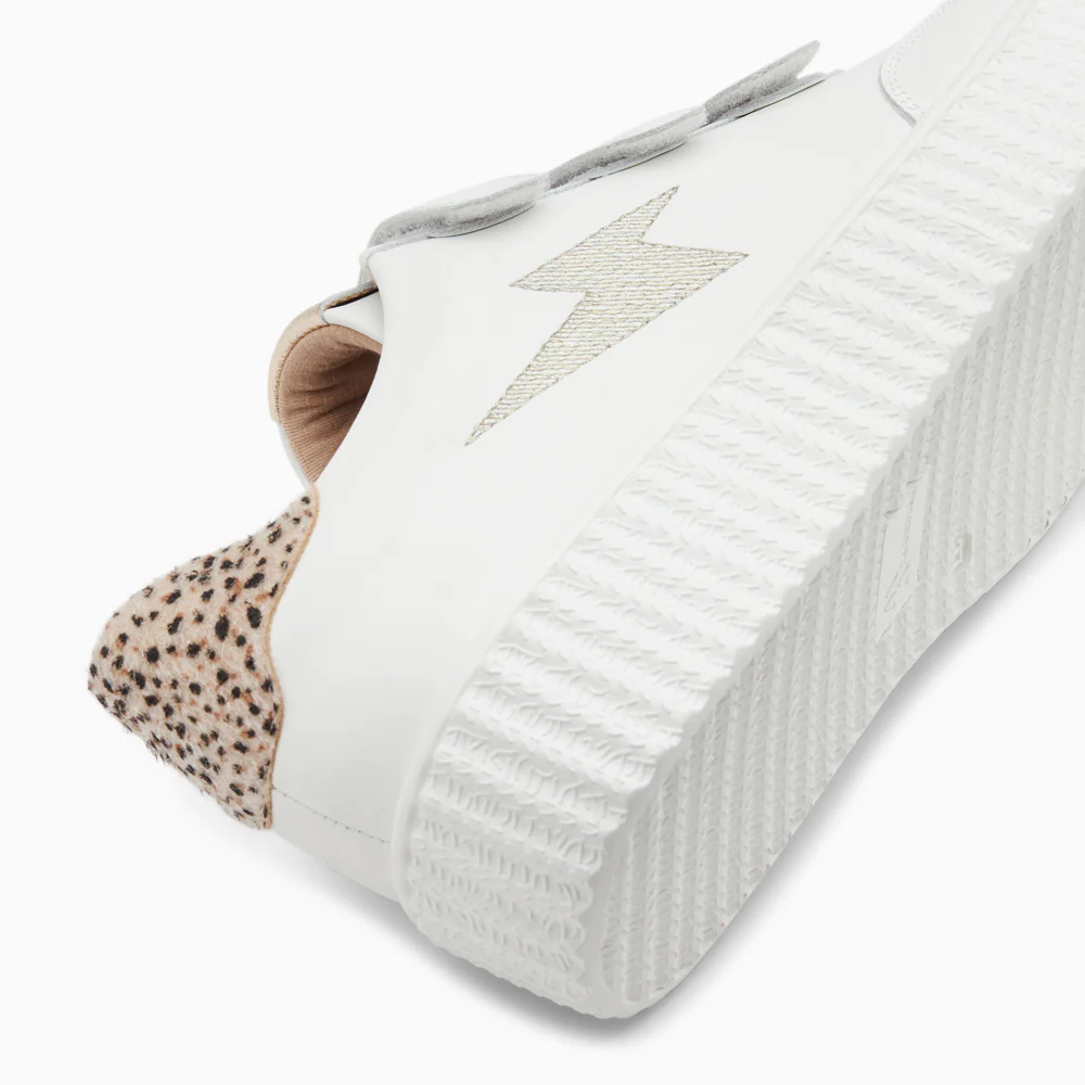 Sneakers-Baskets éclair Damia blanc et léopard à scratchs