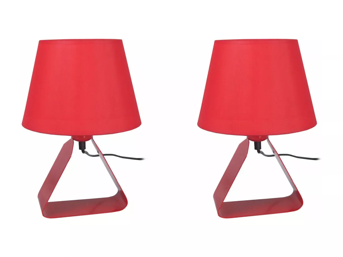 Pair de Lampes de chevet géométrique métal rouge 29 cm.