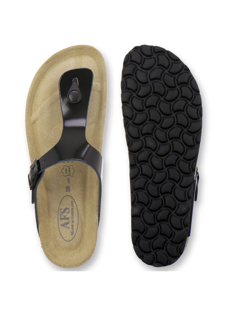 Zehensteg Sandalen Damen schwarz Lackleder