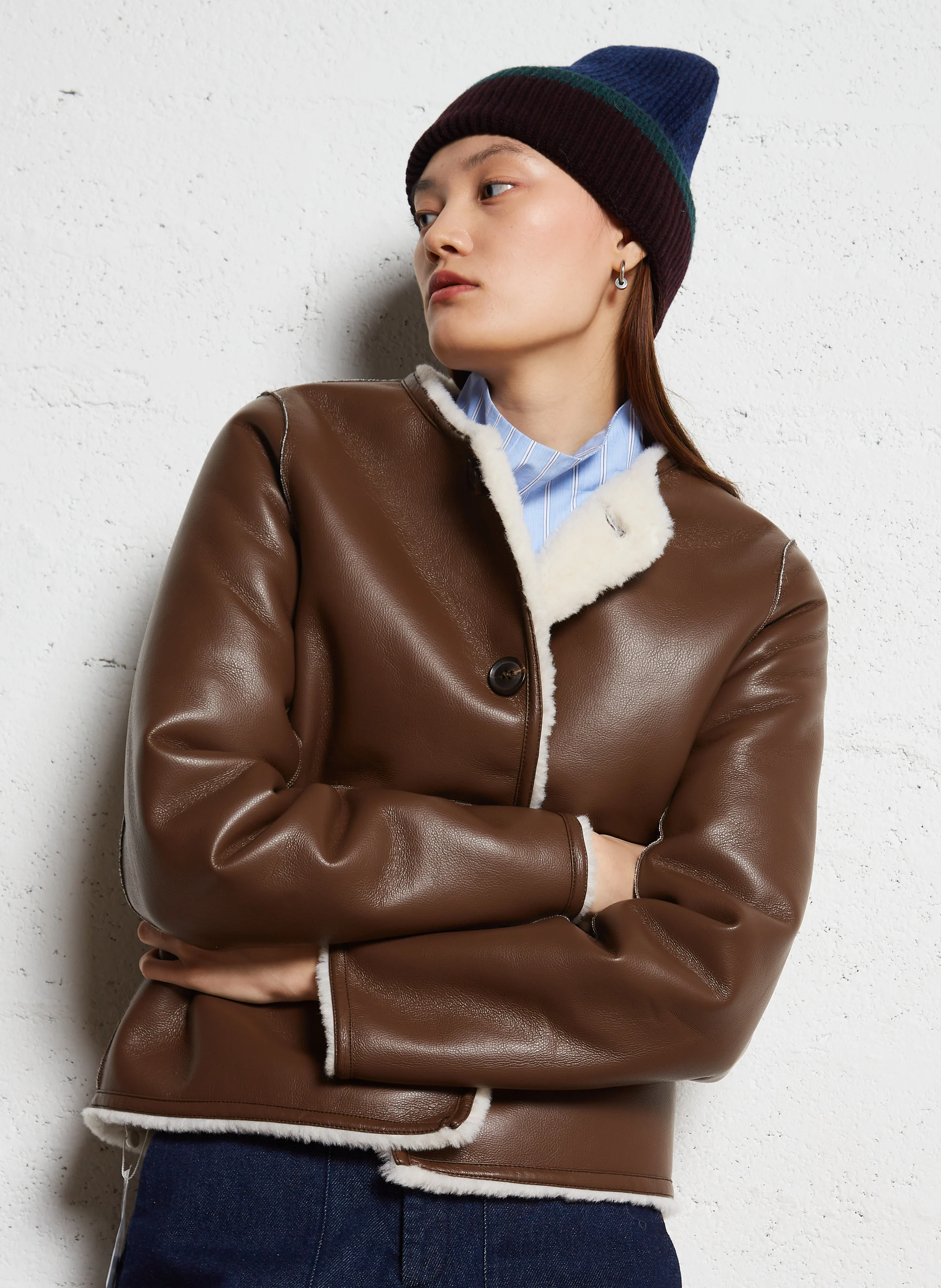 MARYLAND - Veste col rond en fausse fourrure | Marron