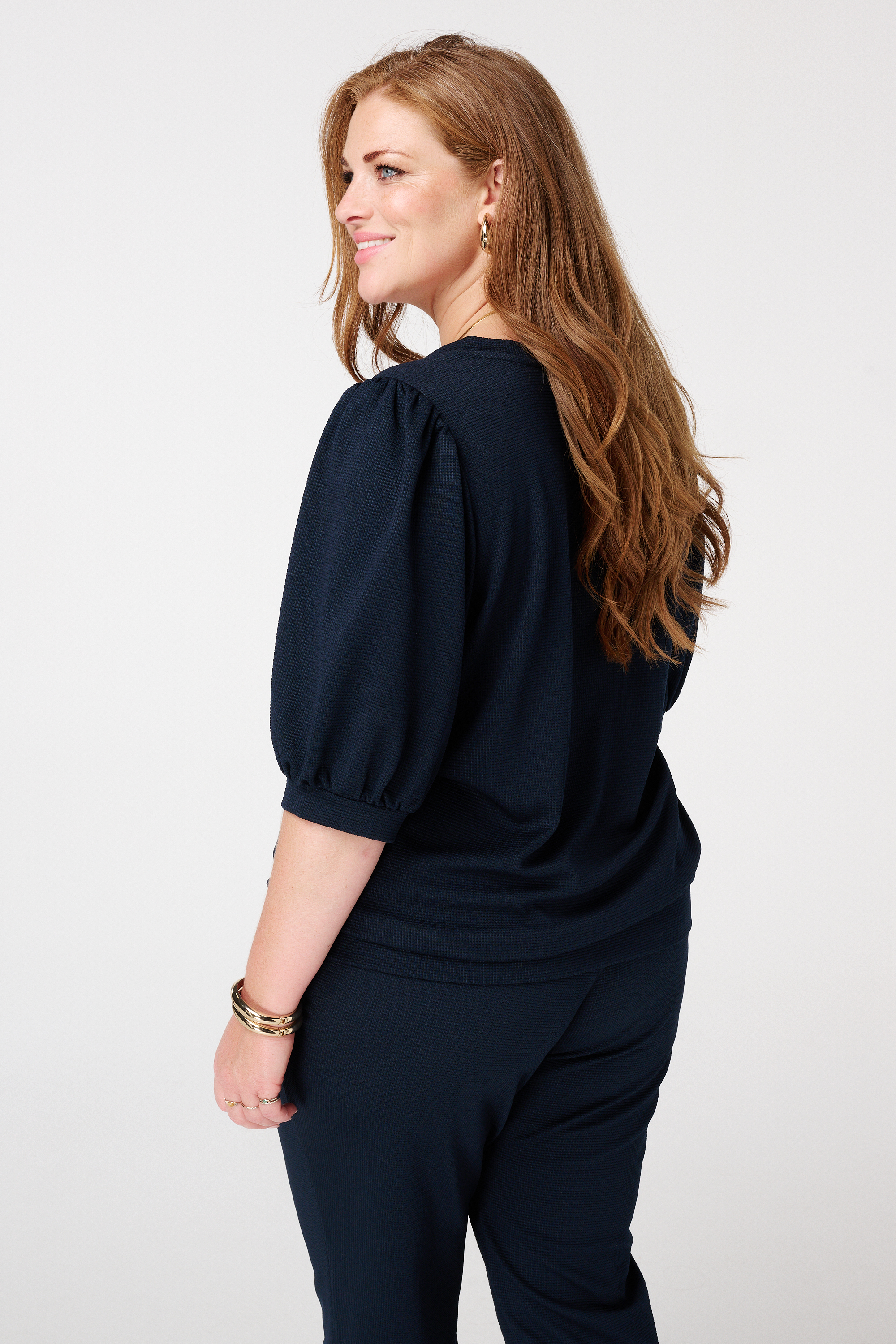 Top met pofmouw Navy blauw