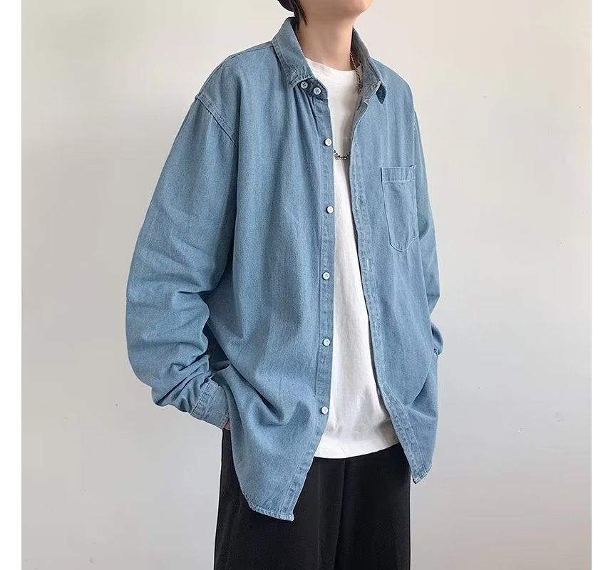 Urtishia - Denim overhemdjas met lange mouwen