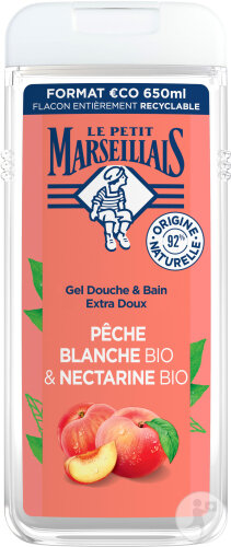 Le Petit Marseillais Gel Douche & Bain Extra Doux Pêche Blanche & Nectarine Bio Flacon 650ml