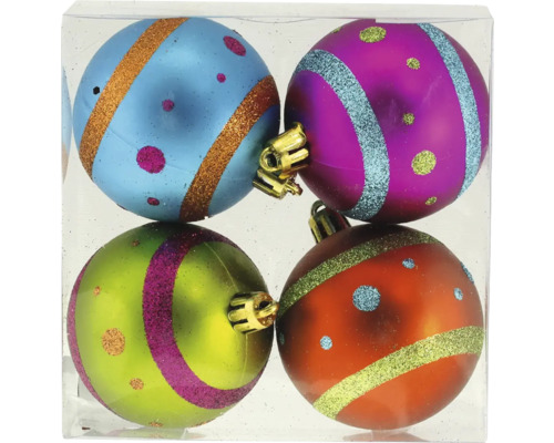 Glinsterende kunststof kerstboomballen, Ø 6 cm, 4 stuks, diverse kleuren