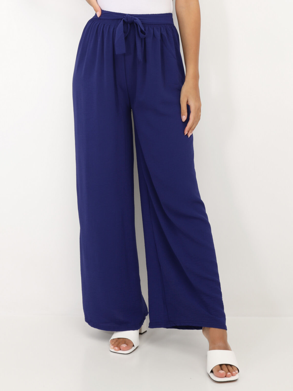 Pantalon ample ceinturé- Bleu