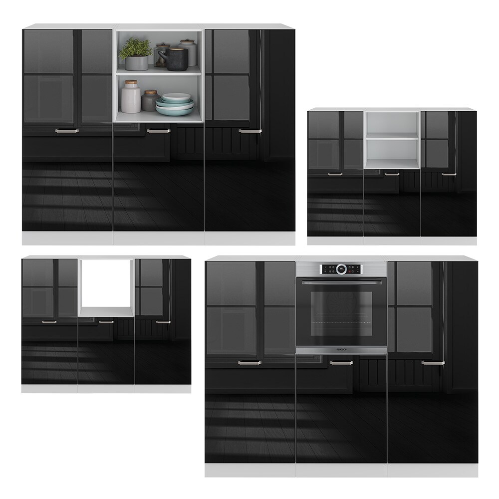 Vicco Küchenzeile R-Line Solid Weiß Schwarz 180 cm modern Küchenschränke Küchenmöbel