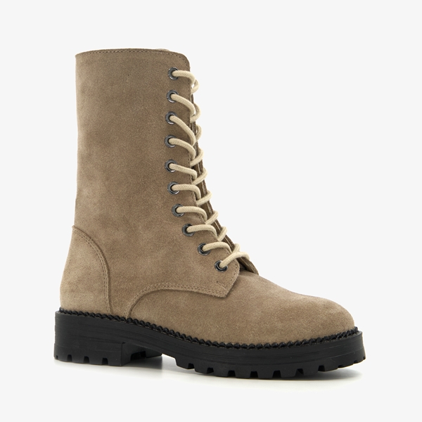 Groot suède meisjes veterboots beige