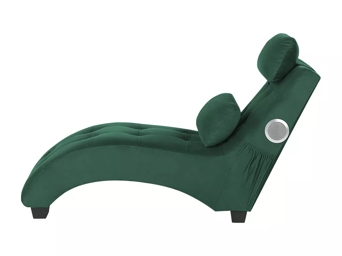 Chaise longue en velours vert avec port USB et haut-parleur bluetooth SIMORRE