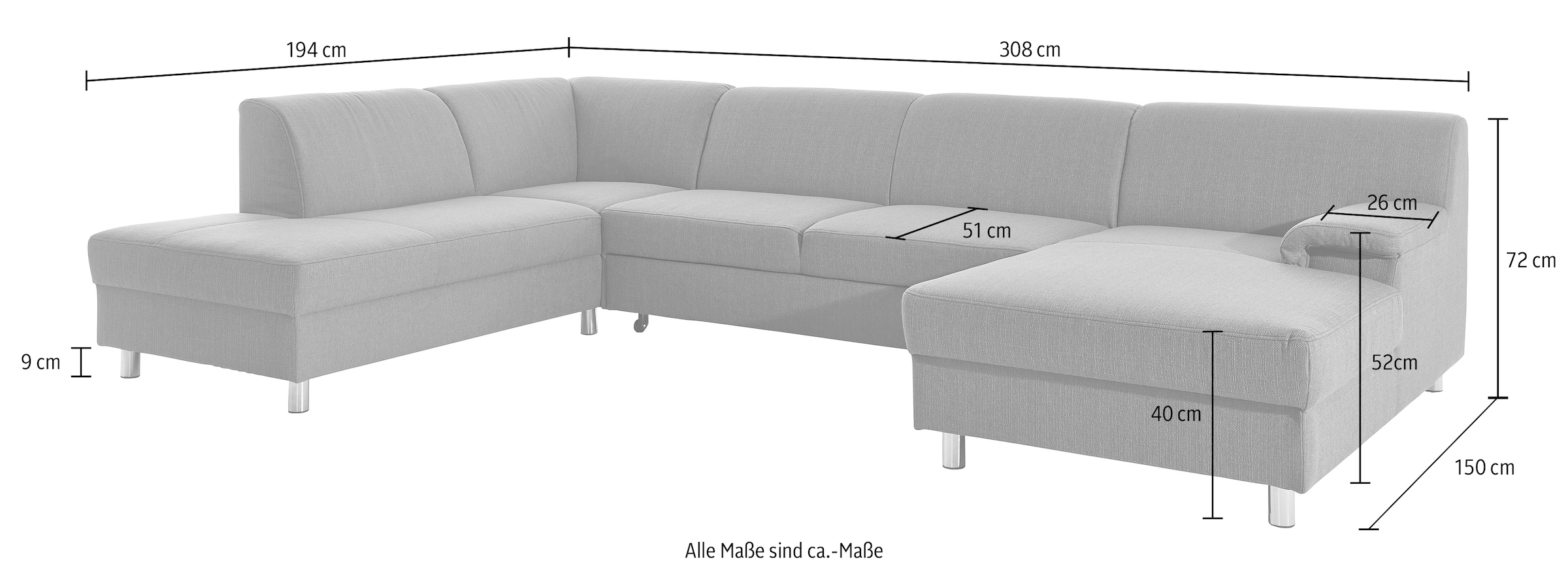 INOSIGN Wohnlandschaft »Jamie, zeitloses Design, fester Sitzkomfort, viel Platz, U-Form« wahlweise mit Bettfunktion