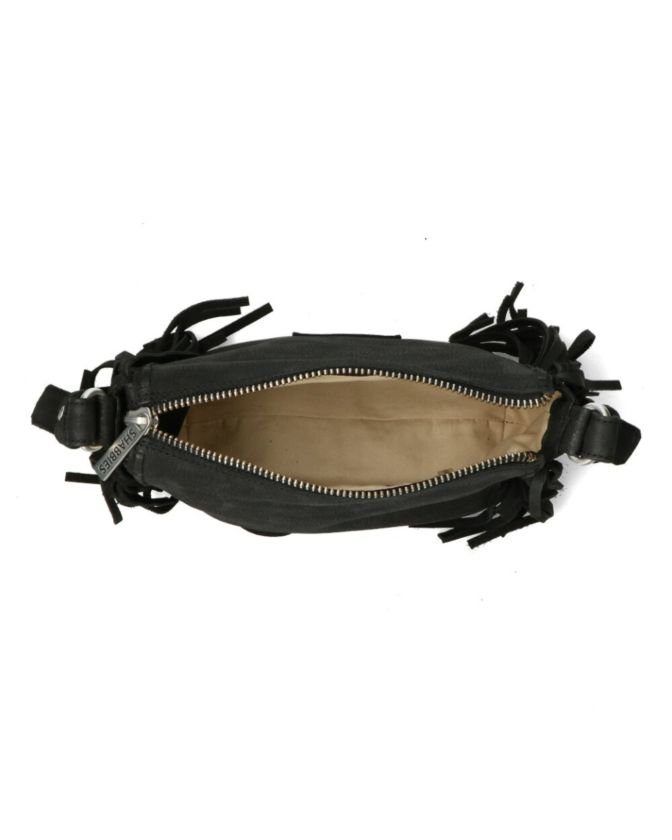 Shabbies Amsterdam Crossbody Fringes Waxed Grain Leather Zwart