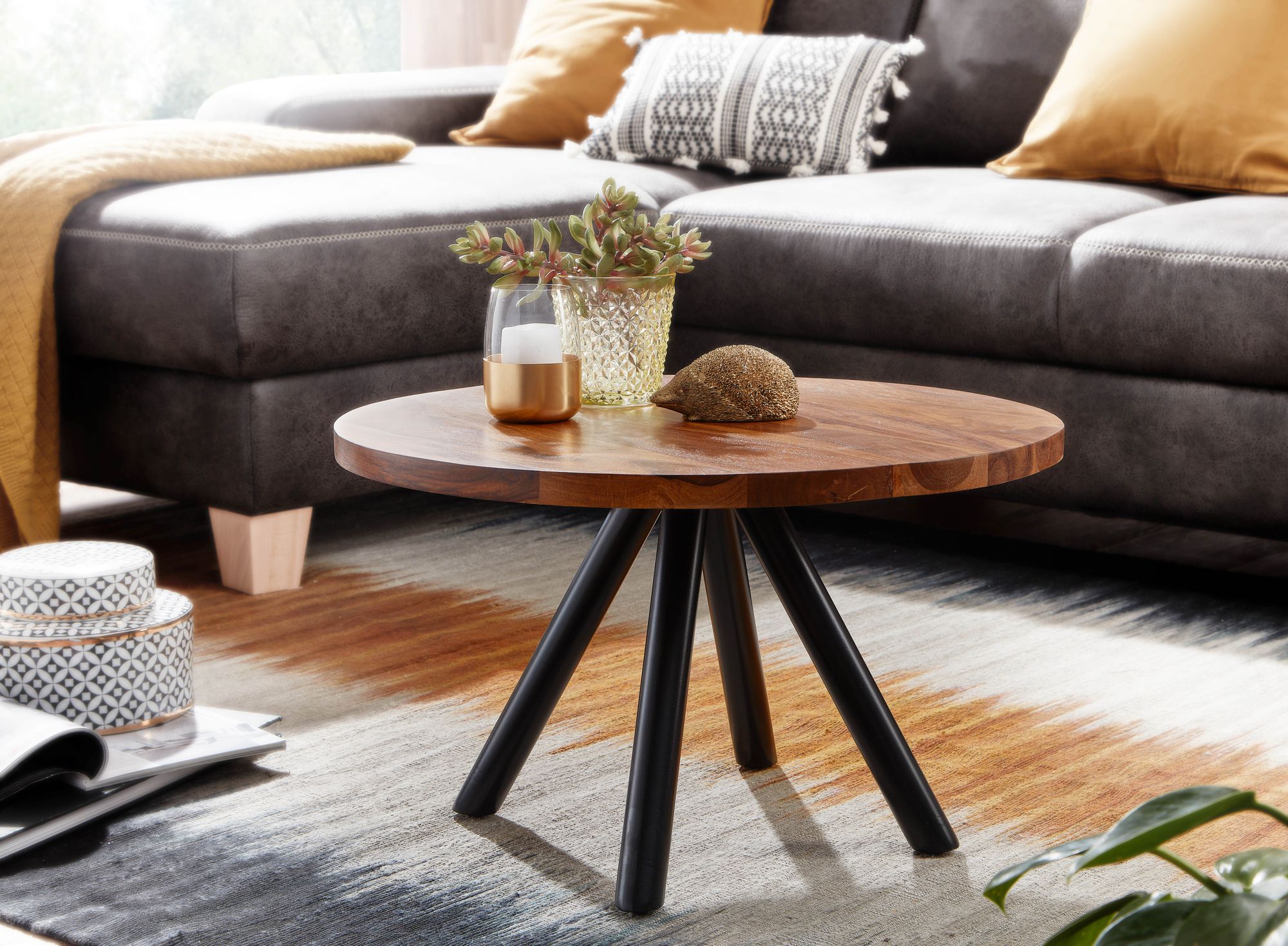 Couchtisch FineBuy Sofatisch Massivholz 60x60x35 cm Wohnzimmertisch Tisch Rund