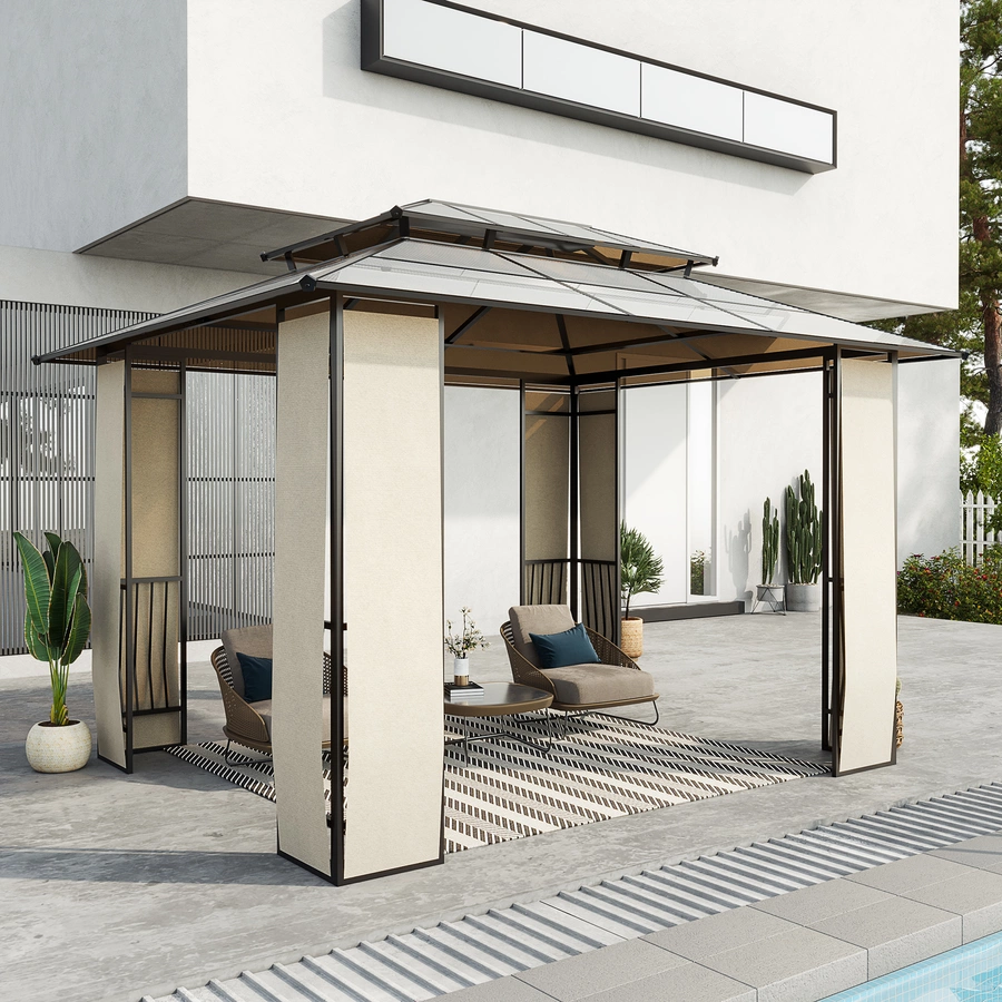 Outsunny Pavillon mit Bildschirmtuch und Erdnagel braun