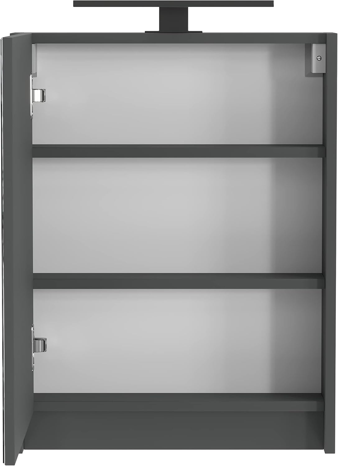 Planetmöbel Spiegelschrank Bad mit Beleuchtung 50 x 65 x 11,4 cm, grau matt, Badezimmerschrank mit Spiegel und LED Aufbauleuchte