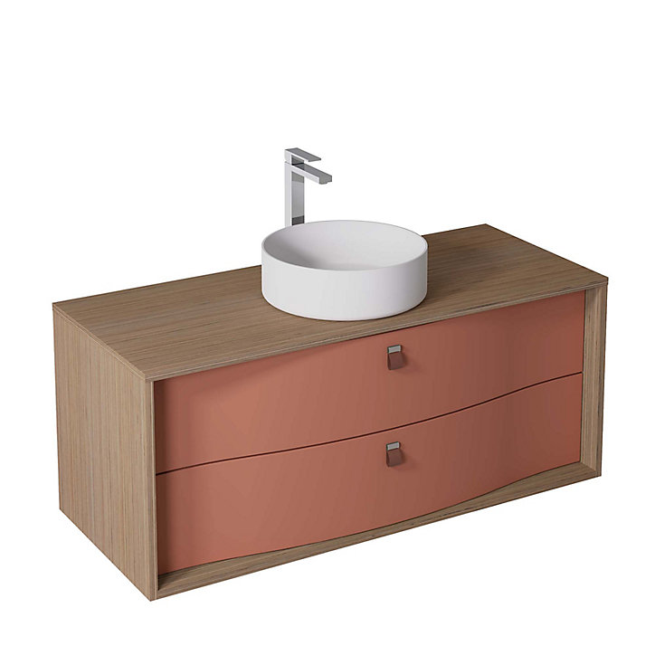 Meuble sous vasque à suspendre Havana terracotta mat 2 tiroirs 120 cm