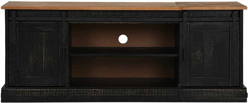 vidaXL - HALDEN - Tv-meubel - Zwart - Massief Hout - 2 Schuifdeuren