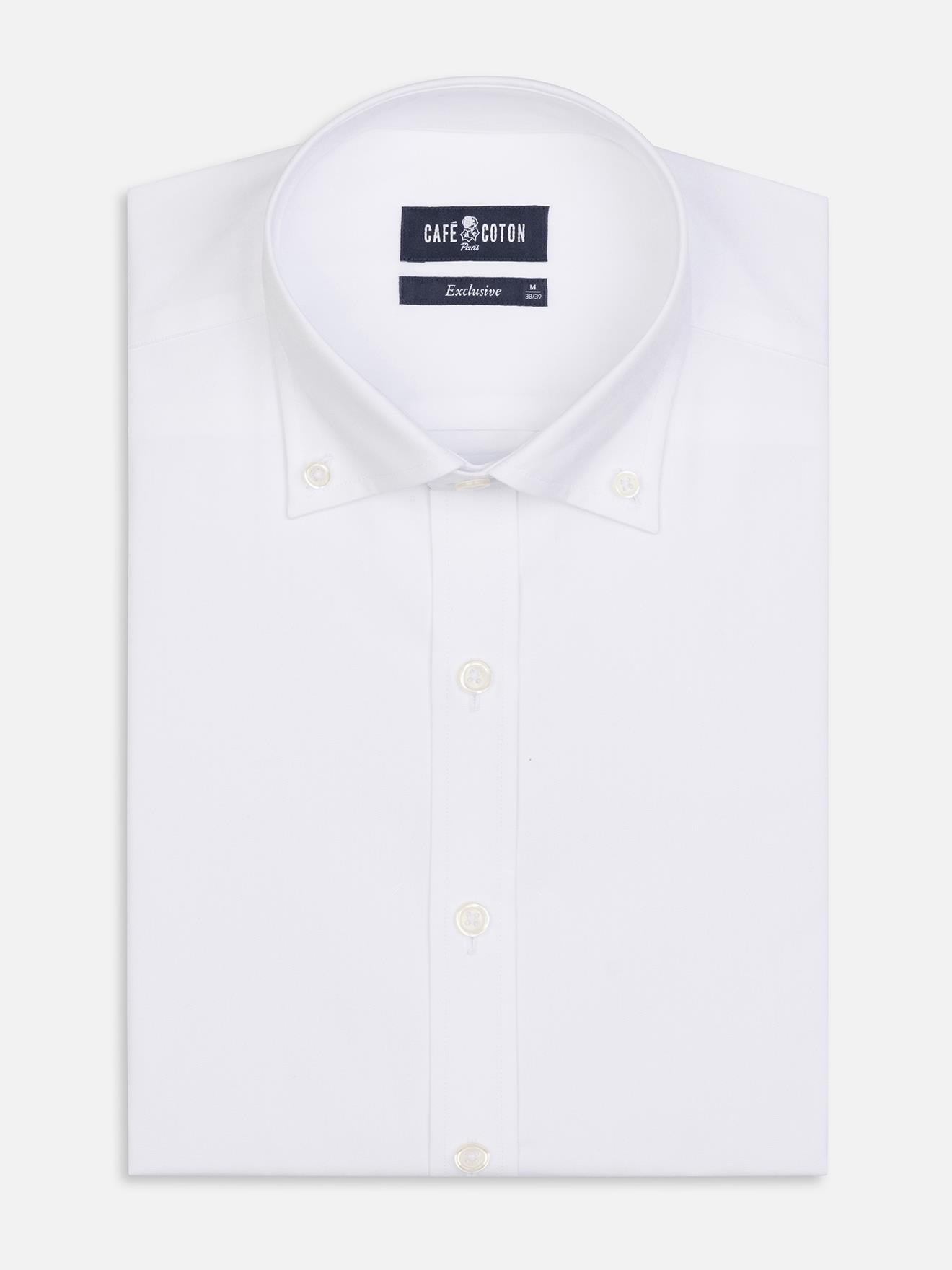 Chemise cintrée en pin point blanc - Col Boutonné