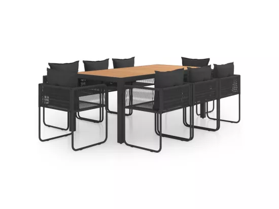 Salon de jardin 9 pcs PVC Résine tressée Noir et marron