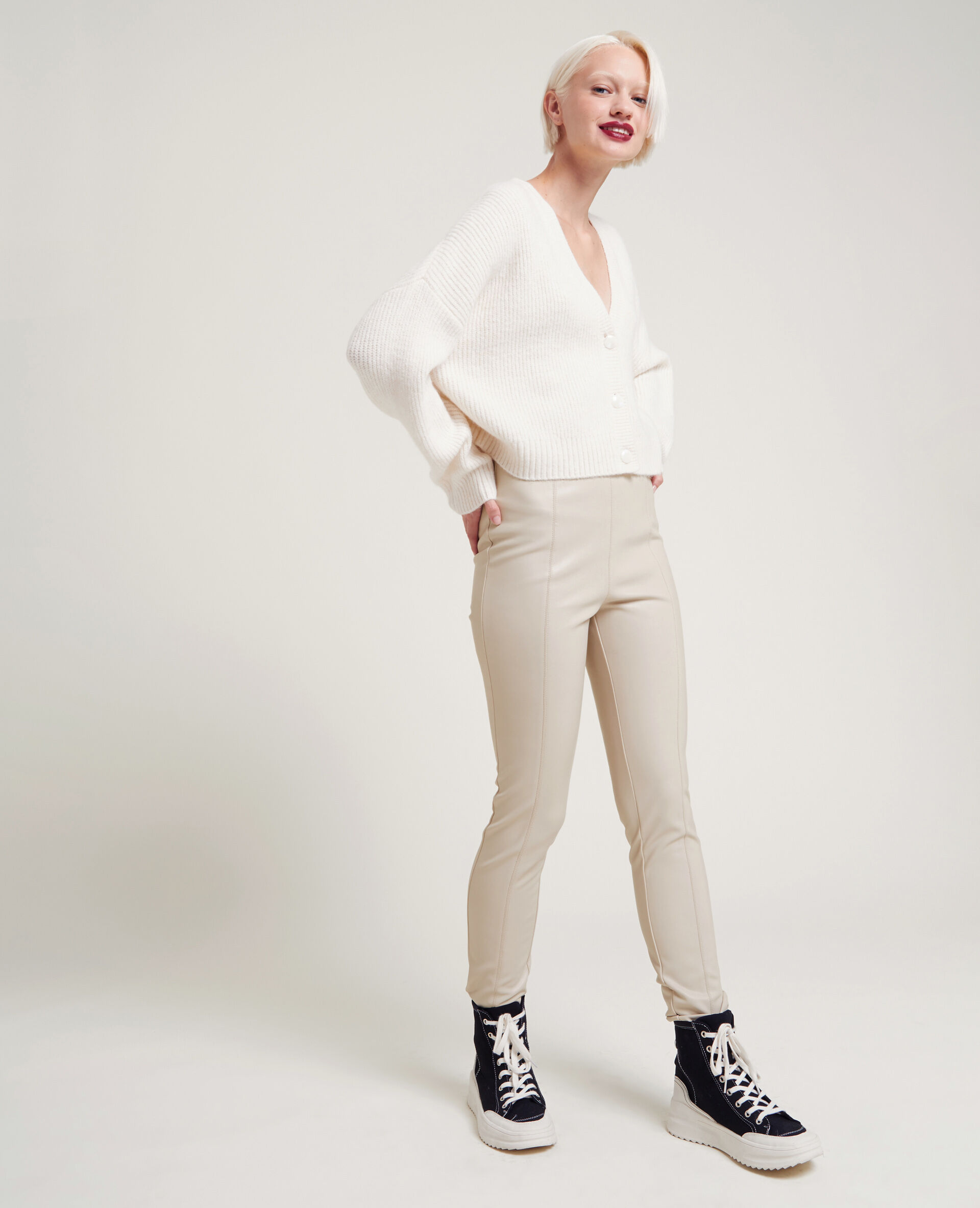 Legging simili cuir - Écru