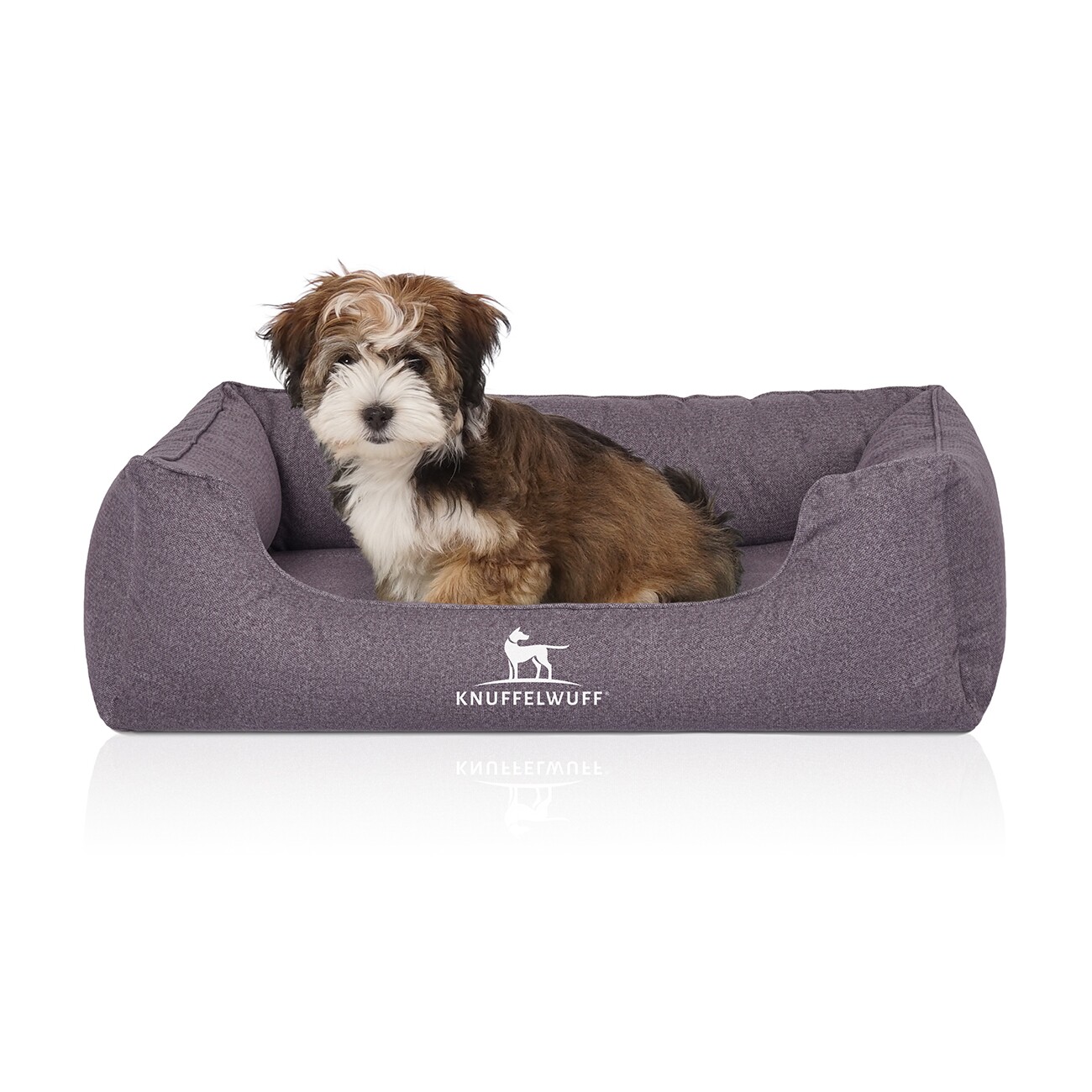 Knuffelwuff Orthopädisches Wasserabweisendes Hundebett Malou aus Velours mit Handwebcharakter grau M-L