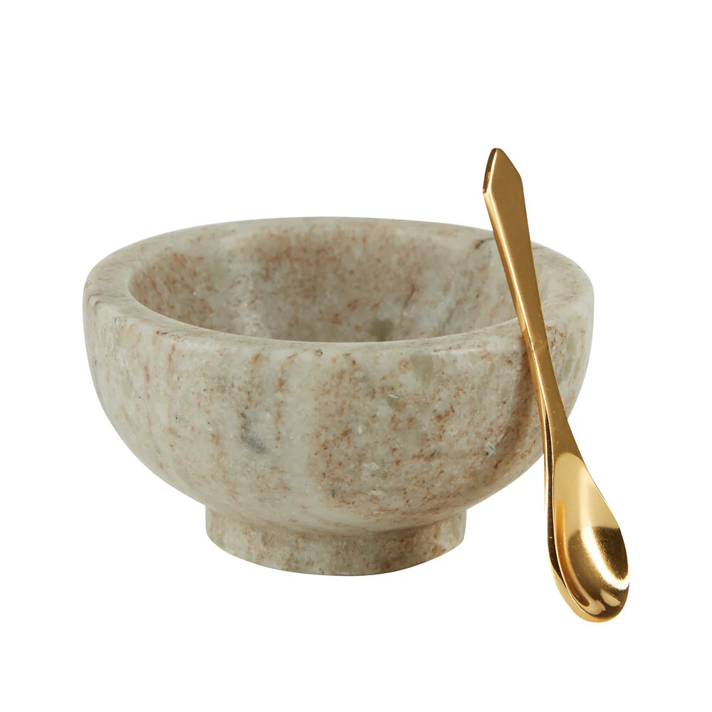 Bahne Interior  Saltskål i marmor med guldske, beige - Ø:7,5 cm.