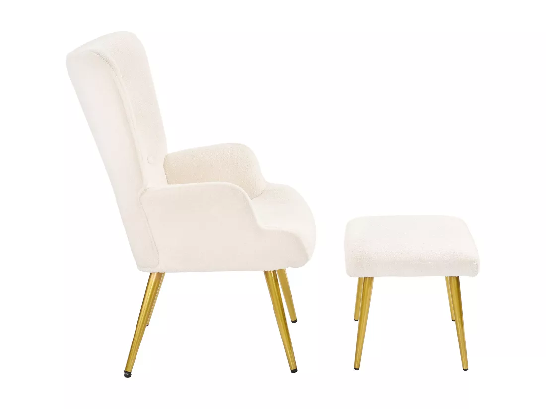 Ensemble 2 pièces, ensemble de chaises sherpa avec tabouret, design élégant, blanc