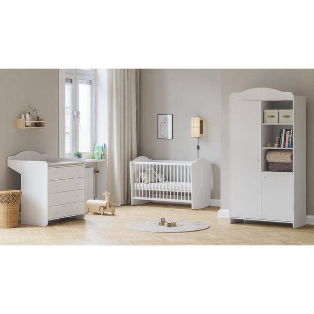 Chambre TRIO lit 60x120 Commode Armoire MEGEVE Blanc - VOX