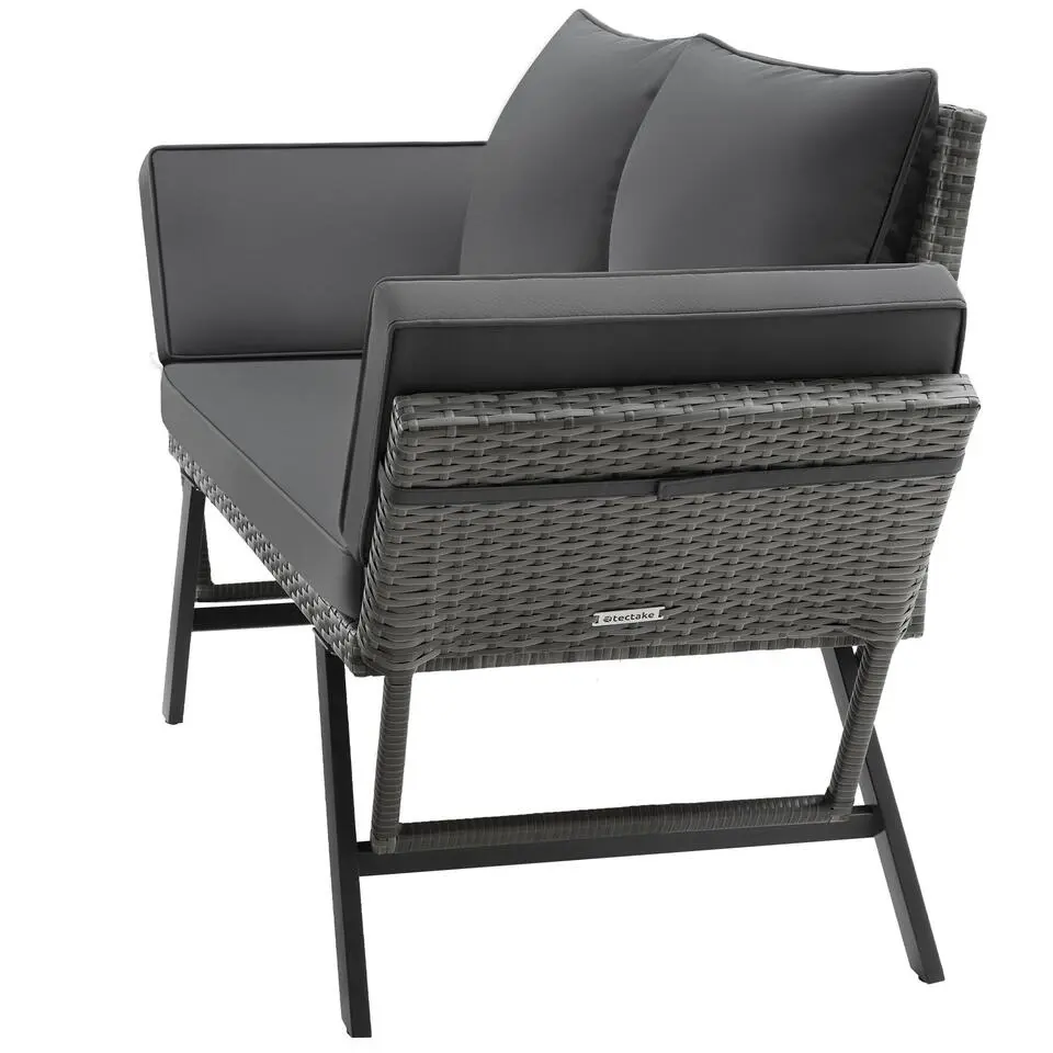 tectake Wicker-loungesofa Sintra, verstelbare armleuningen, 2in1, Grijs