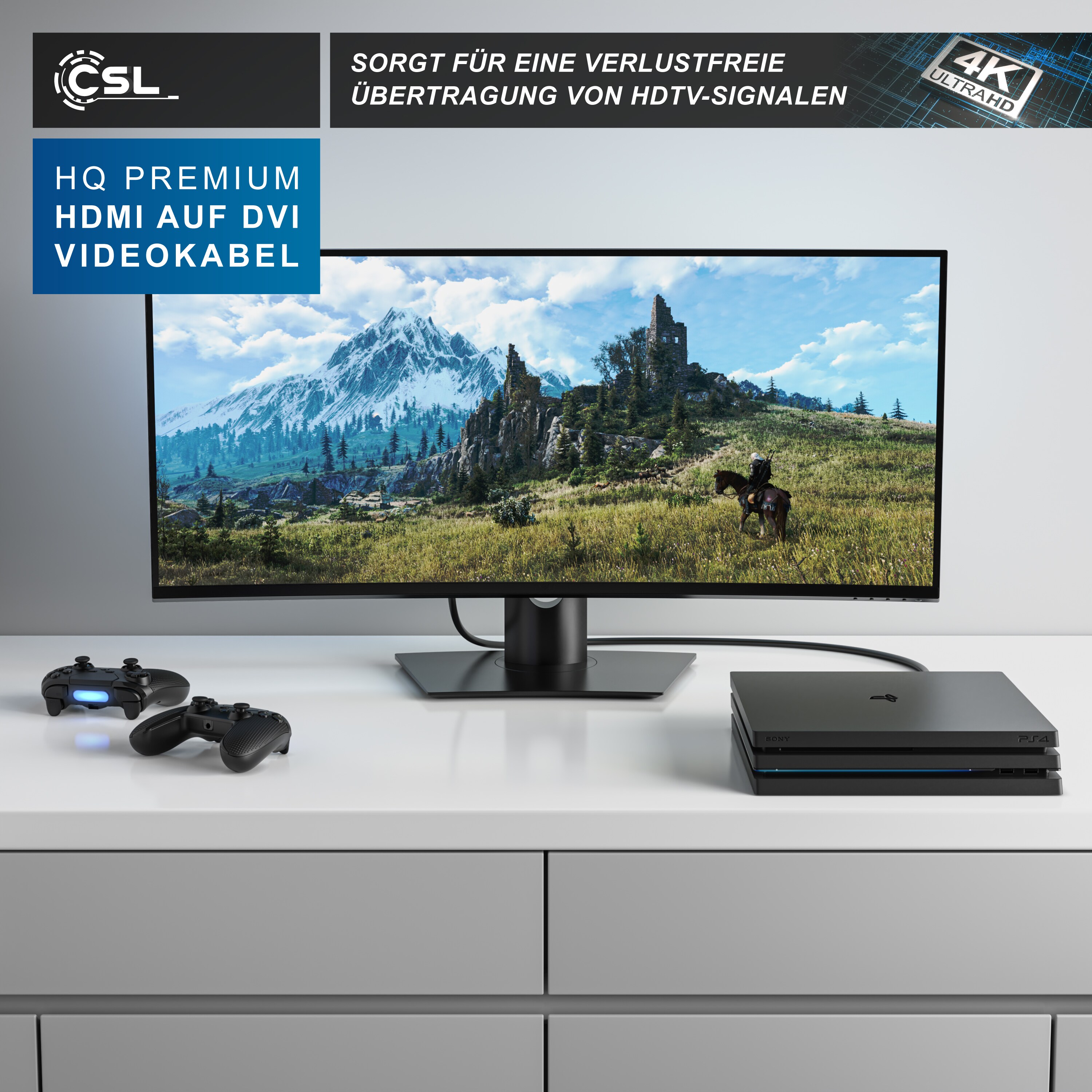 CSL DVI-D (DL) zu HDMI Typ A Video-Kabel, Full HD Dual Link HDTV Adapter / Konverter Kabel - 3m