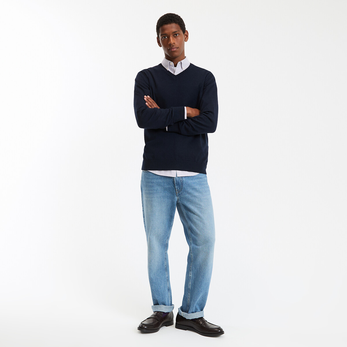 COLEÇÕES LA REDOUTE<br>Suéter com decote em V em lã merino, fabricado na Europa