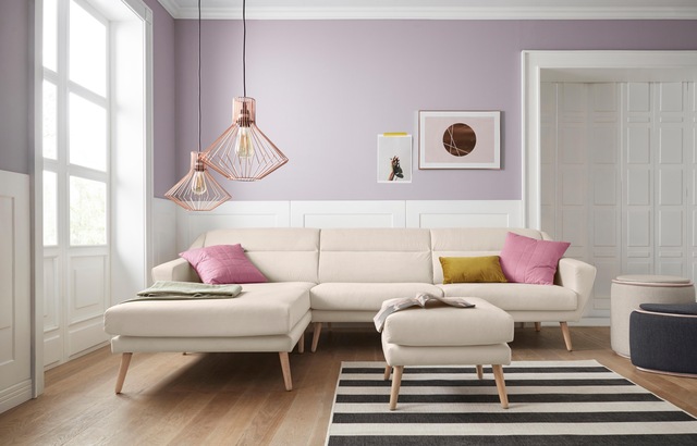 GOODproduct Ecksofa »Bille L-Form« mit Naht im Rückenkissen und Beinen aus Eichenholz
