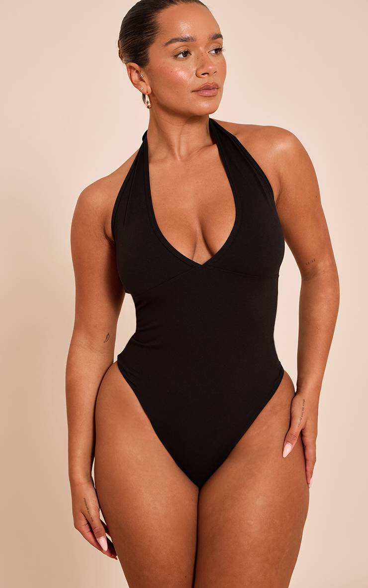 Noir Body Sculptant À Encolure Américaine