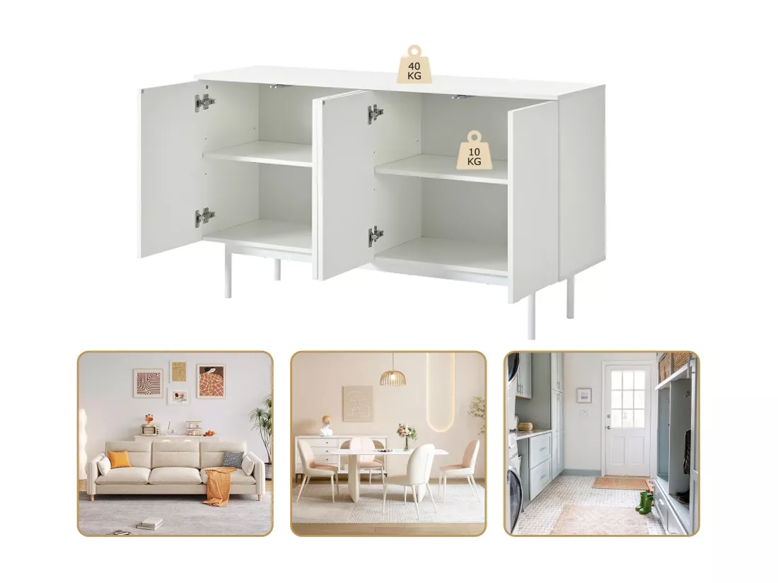 Buffet moderne avec étagères réglables - portes à motif d'arc - MDF - Blanc