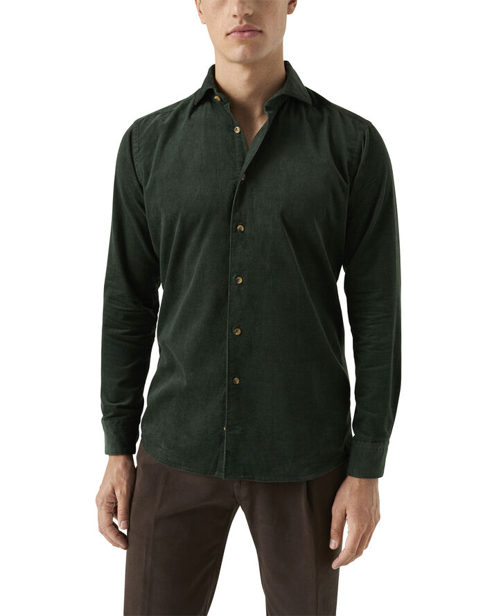 ETON Slim Fit Dark Green Fine Whale Coruroy Shirt Grøn