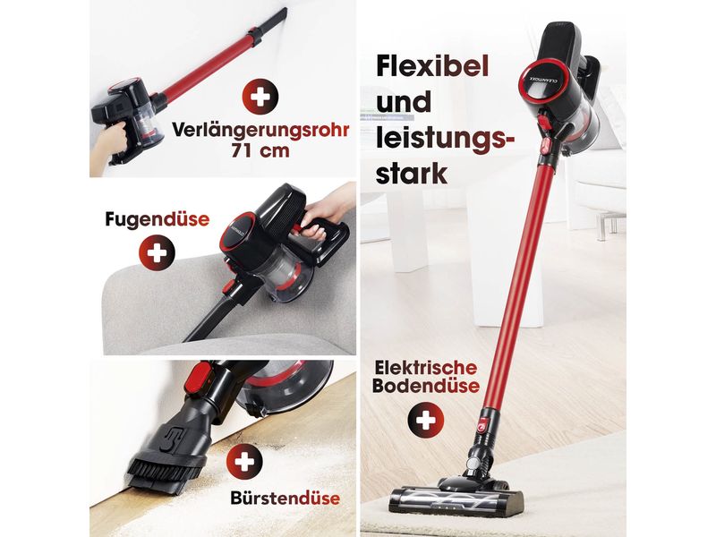 CLEANmaxx Akku-Hand- und Stielsauger Rot/Schwarz Akku-Zyklon-Staubsauger