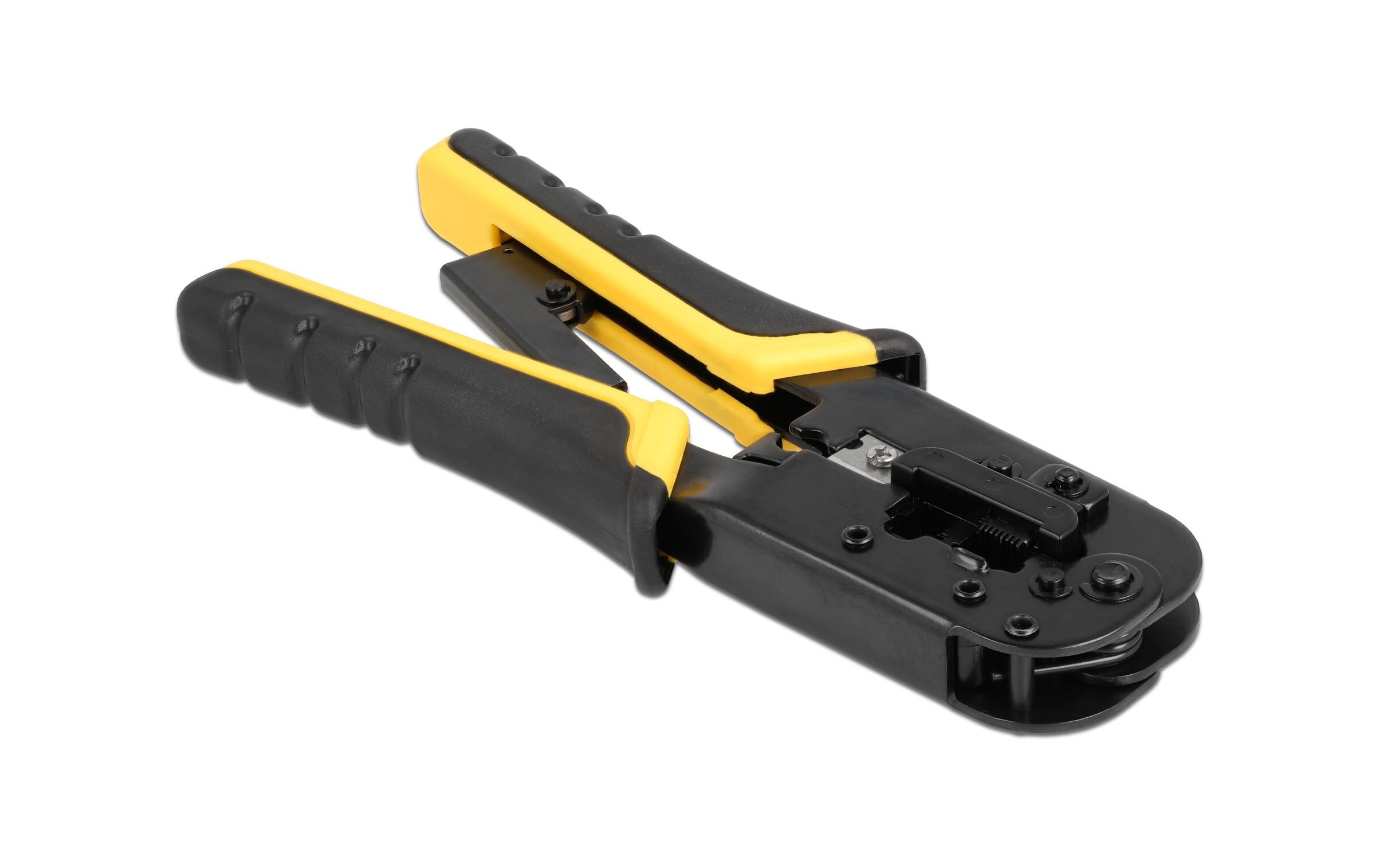 Crimpzange Universell mit AbisoliererDelock Universelle Crimpzange mit Abisolierer für 8P (RJ45) oder 6P (RJ12/11) Stecker
