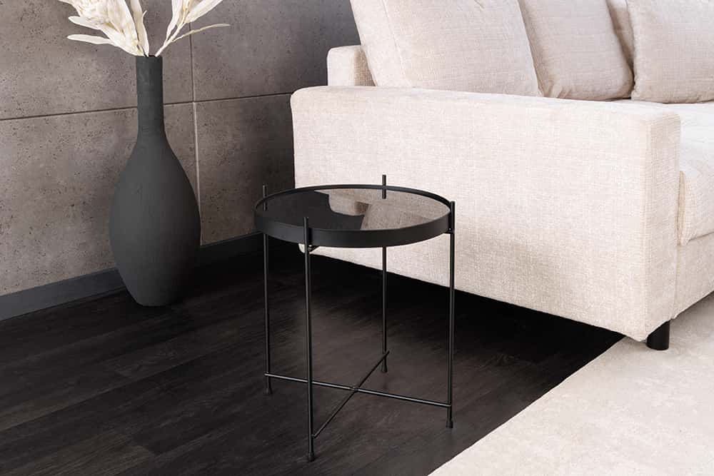 Runder Couchtisch ELEGANCE 45cm anthrazit Glas schwarz Metallgestell