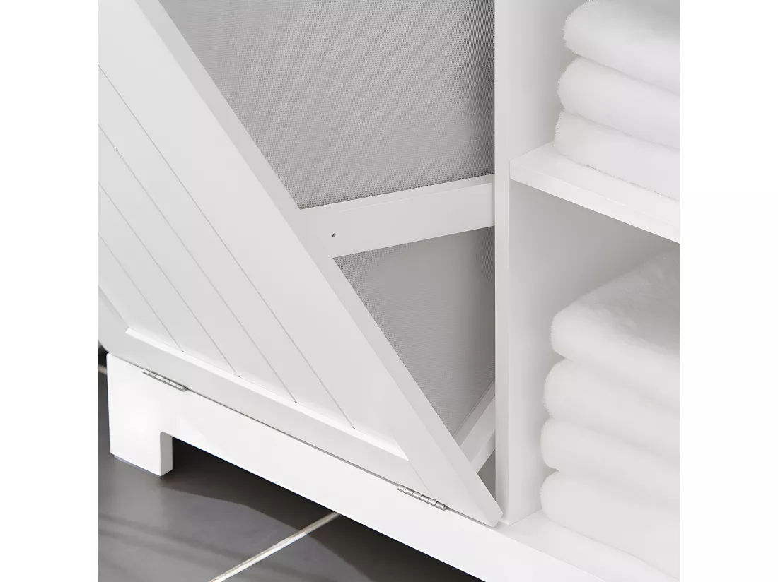SoBuy BZR104-W Meuble Colonne de Salle de Bain Placard avec 2 Portes et 2 Tiroirs, 6 Étagères et 1 Panier à Linge