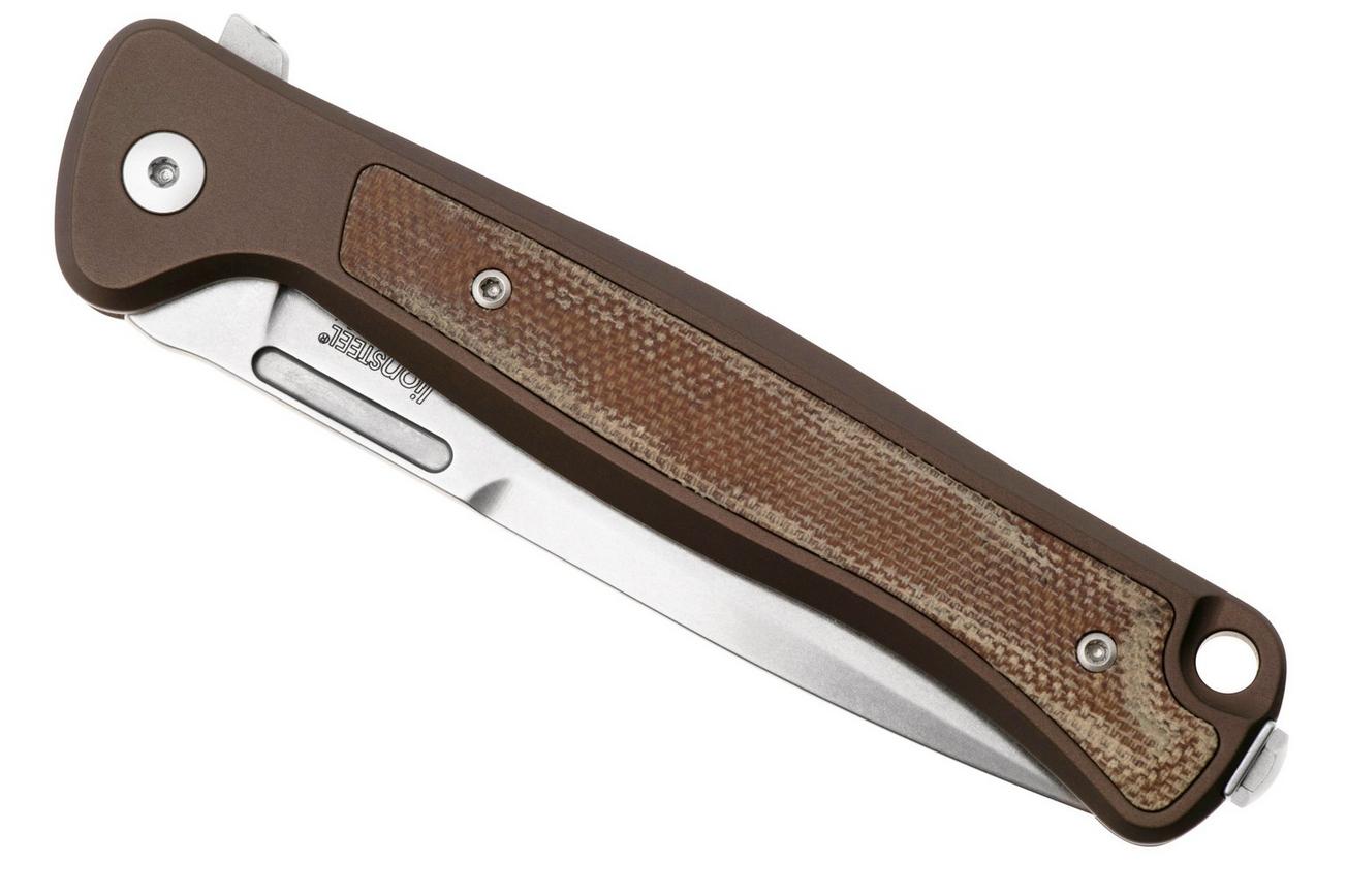 LionSteel Skinny Solid SK01A ES Earth Aluminium Natural Canvas Micarta inlay, Stonewashed zakmes, Molletta design