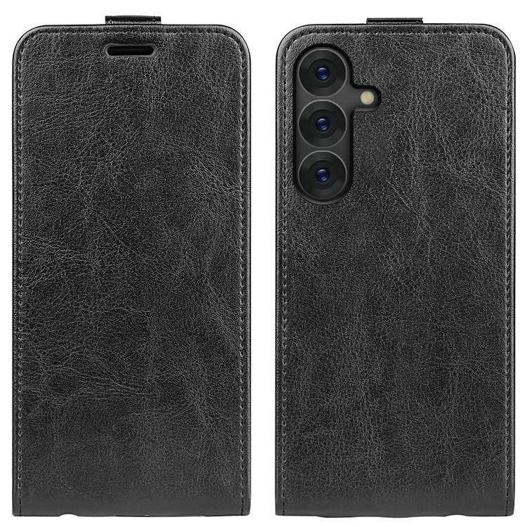 Samsung Galaxy S25  Plus Leder Tasche Flip Cover Vertikal im Retro Look mit Kartenfach - Schwarz