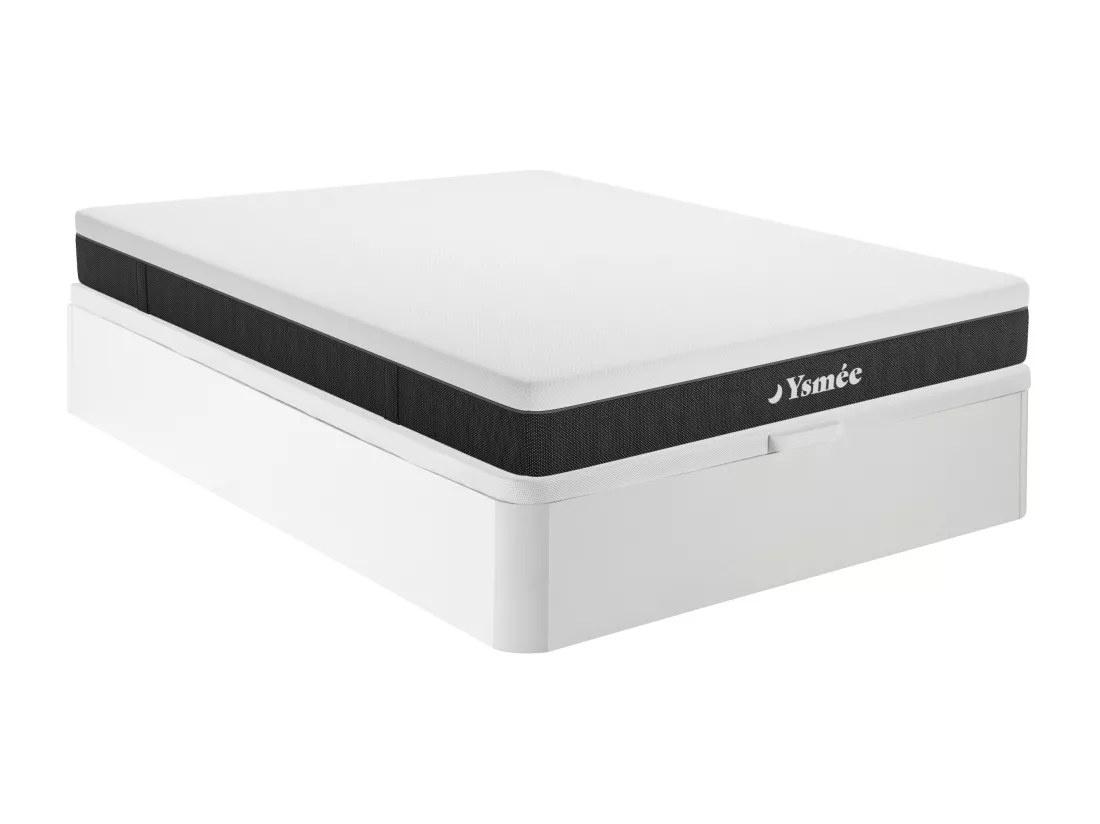 Ensemble 160 x 200 cm sommier coffre blanc + matelas ressorts ensachés 7 zones déhoussable ép.22cm - CELESTRIA de YSMÉE