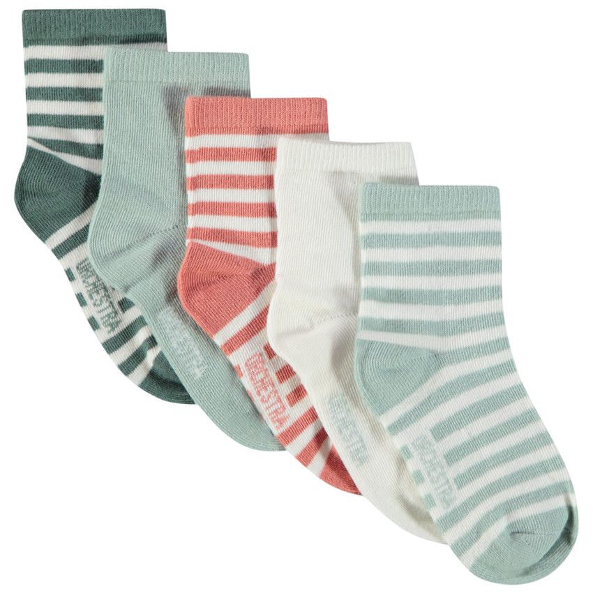Lot de 5 paires de chaussettes unies et rayées pour garçon - Ecru