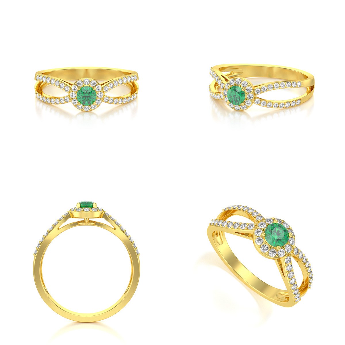 Bague ADEN Or 585 Jaune Emeraude et diamants 2.282grs