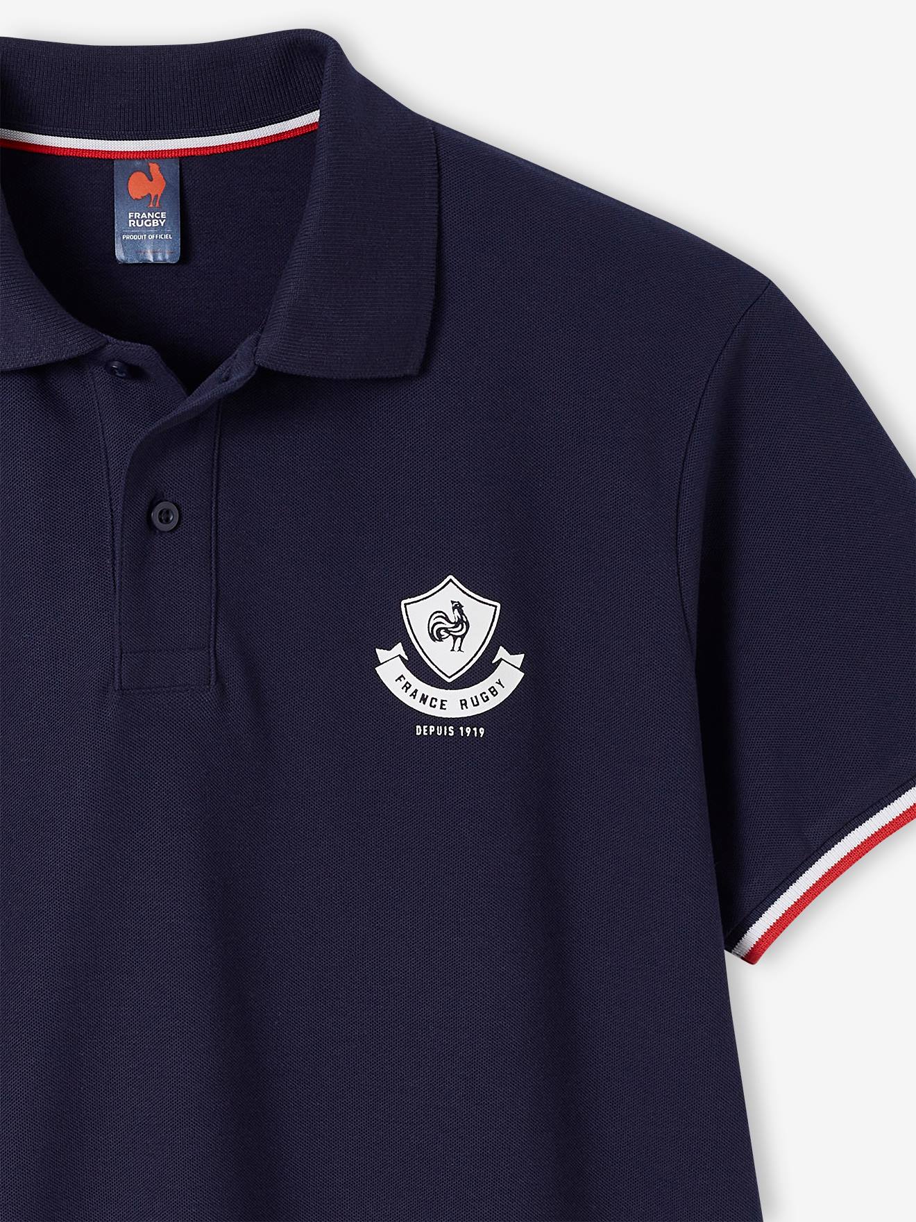 Camisa polo de manga curta France Rugby® para adultos, azul marinho
