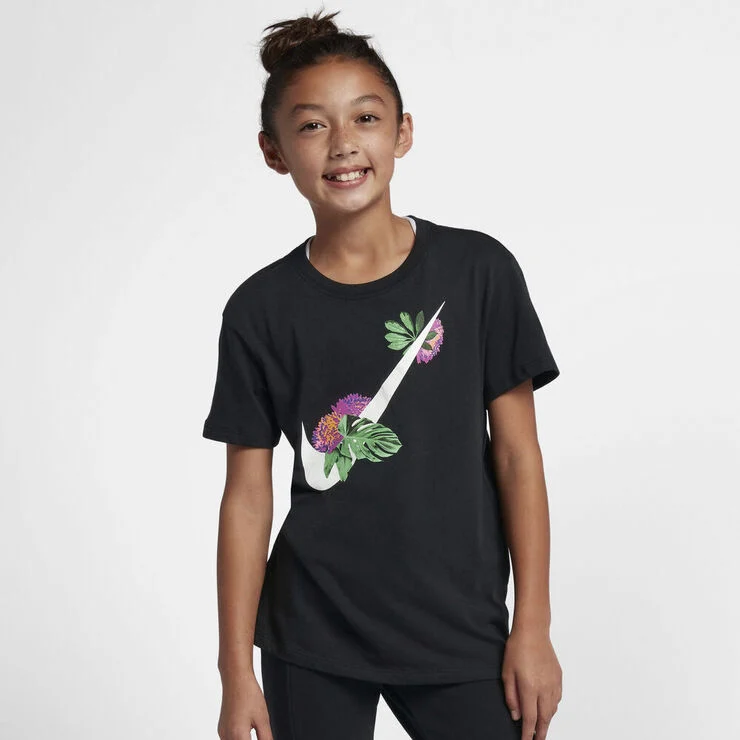 Nike Sportswear Floral Swoosh T Shirt Sort