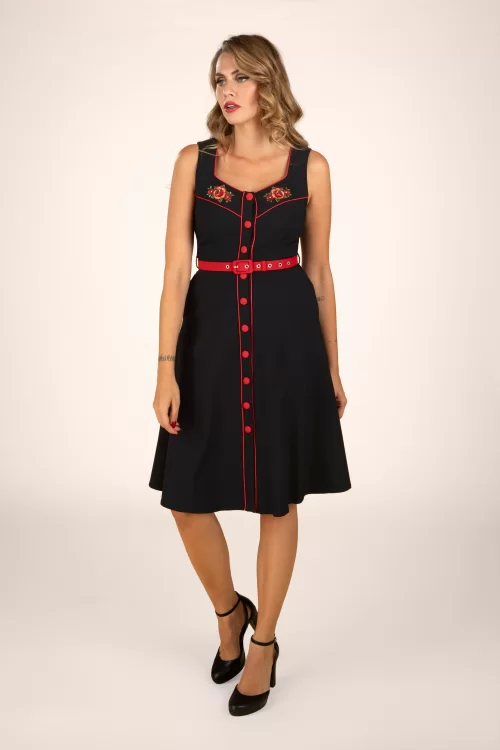 Vixen Rose embroidery jurk in zwart