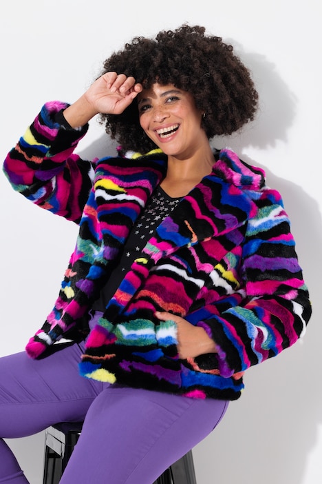 Plüschjacke, Straight Fit, offene Form, farbiges Muster