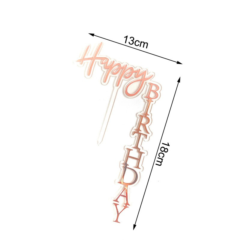 (13x18cm) Kuchenstecker Happy Birthday Vertikaler Tortenstecker Topper Dekoration für Torten / Kuchen - Roségold